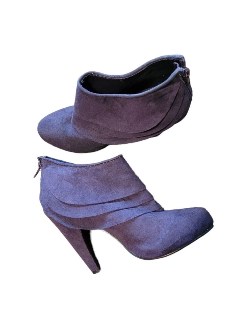 Pure Alfred Sung Suede Layered Ruffle Zip-Up Cone Heel Ankle Boots Purple Size 8